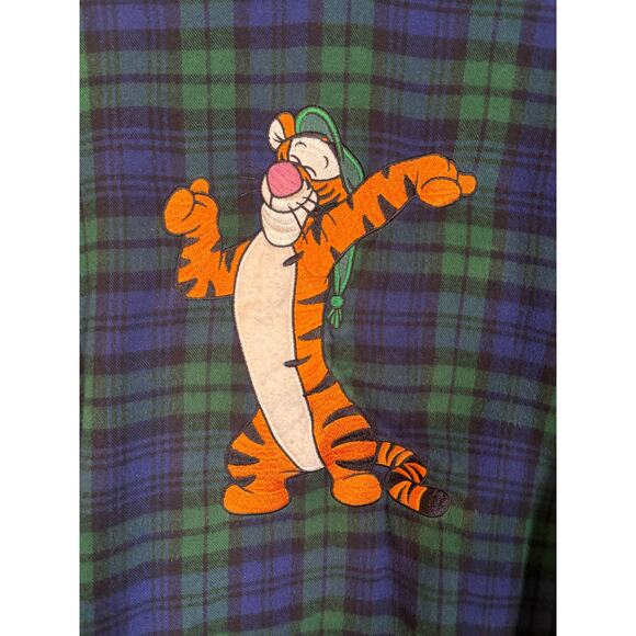 Vintage Disney Disneyland Oversized Tigger Nightwatch Plaid Flannel Sleep Shirt - Picture 3 of 9